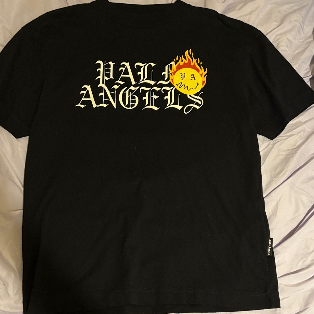 Palm Angels Black Tee with Flame Graphic